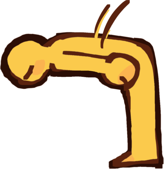 an emoji yellow person bowing at the waist, viewed from the side.